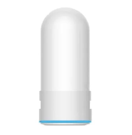 White kitchen tap water filter with ceramic cartridge showing switchable flow control and universal adapter fittings