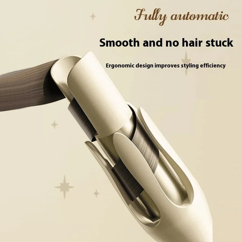 White automatic hair curler with 32mm barrel showing pink or purple colour accents and included power adapter