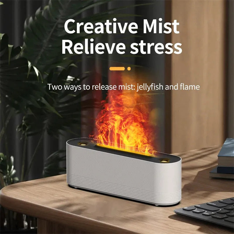 Black Flame Air ultrasonic humidifier and aroma diffuser with LED mood light on.
