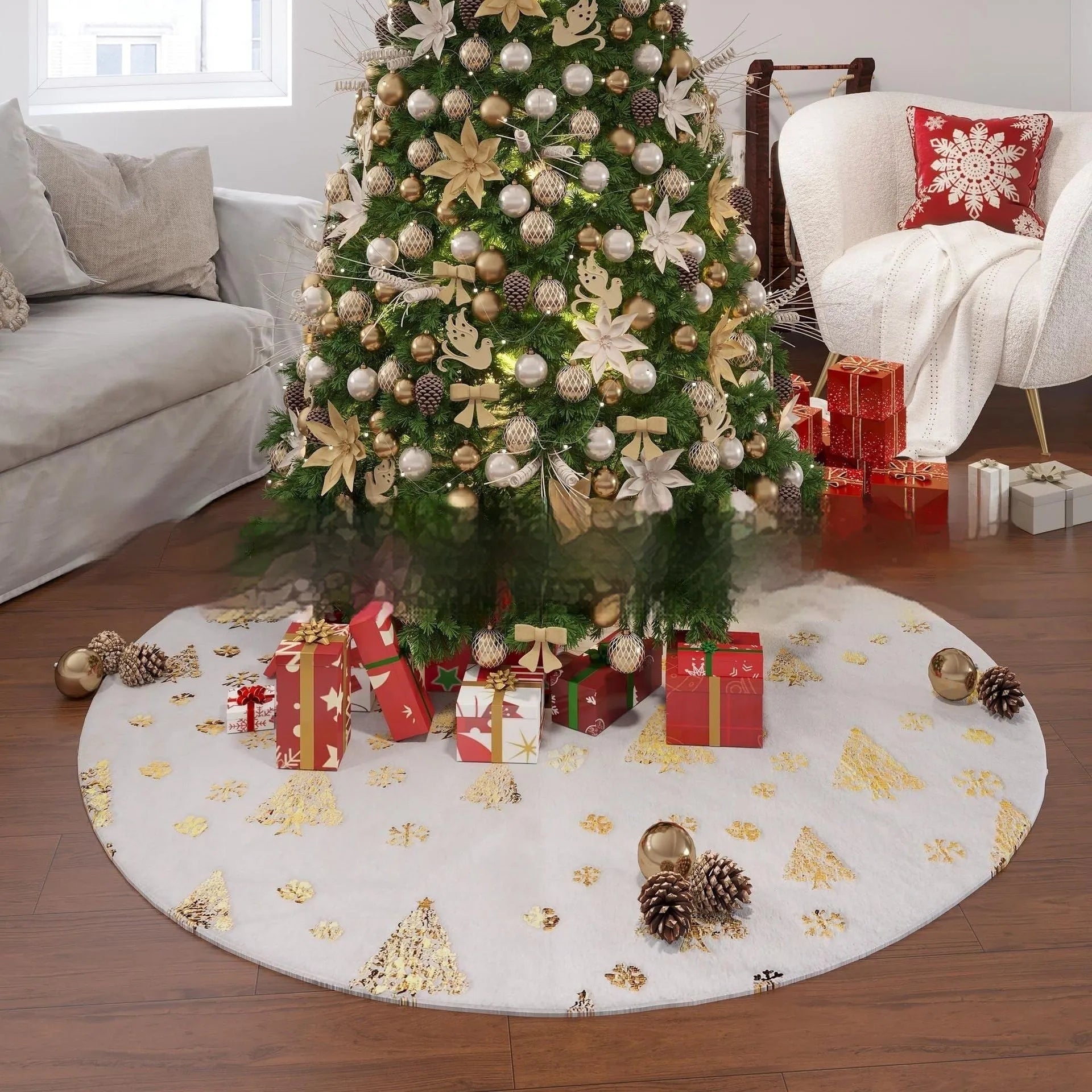 Gilding Snowflake Christmas Tree plush rug in snowflake star style on floor