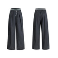 Straight-leg casual trousers with drooping style and button-open line design in black or grey