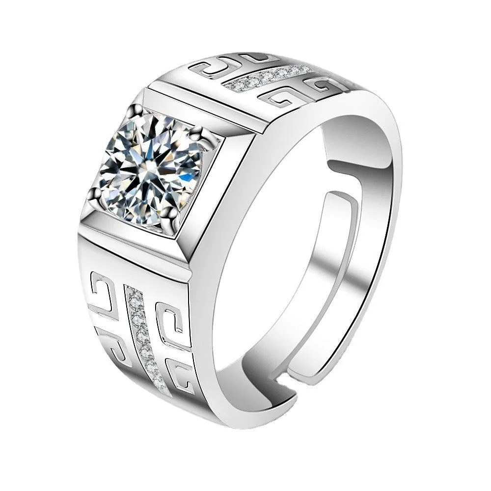 Men's adjustable copper ring with a large square diamond design in a gold colour finish.