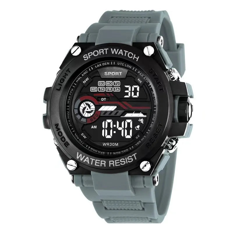 A digital electronic watch for teenagers, shown in one of 10 available colours.