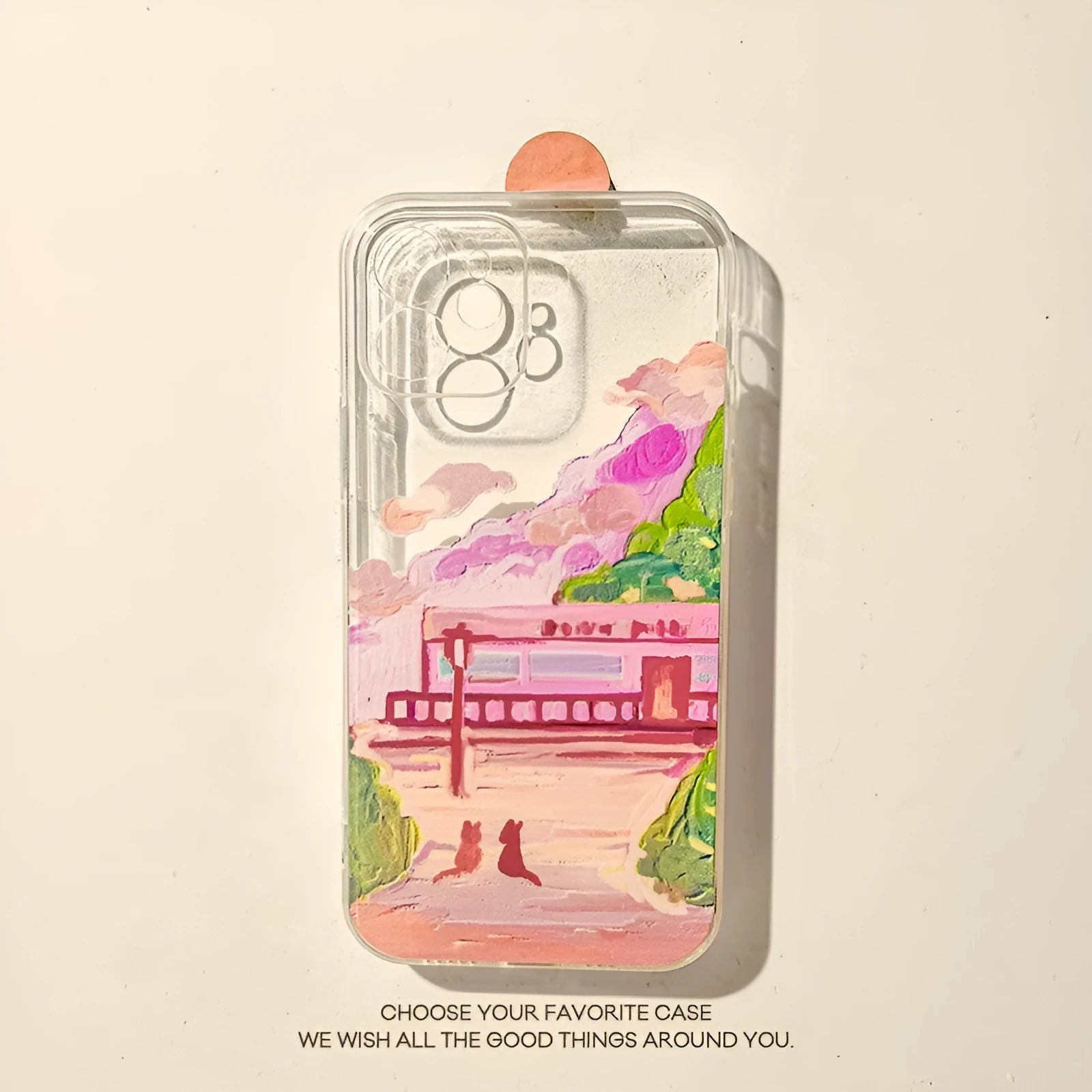 Soft silicone mobile phone case with a colourful two cat cartoon design on the back for Apple iPhone.