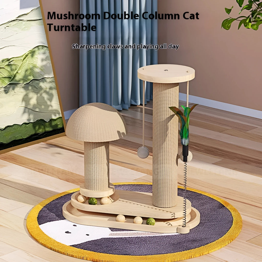 Solid wood cat scratching post with rotating turntable in various style options