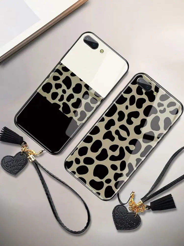 Leopard glass phone case back cover with striped luxury design for iPhone 11 Pro Max