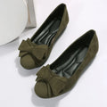 Women's rubber sole plus size flat casual shoes in black with suede bow, round toe, low heel