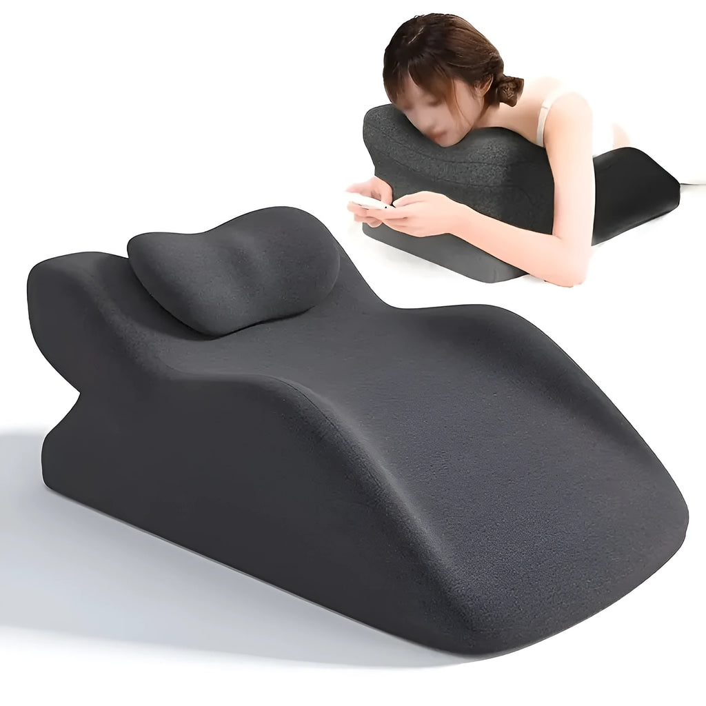 A prone position pillow designed for stomach sleepers, shown in a choice of colours.
