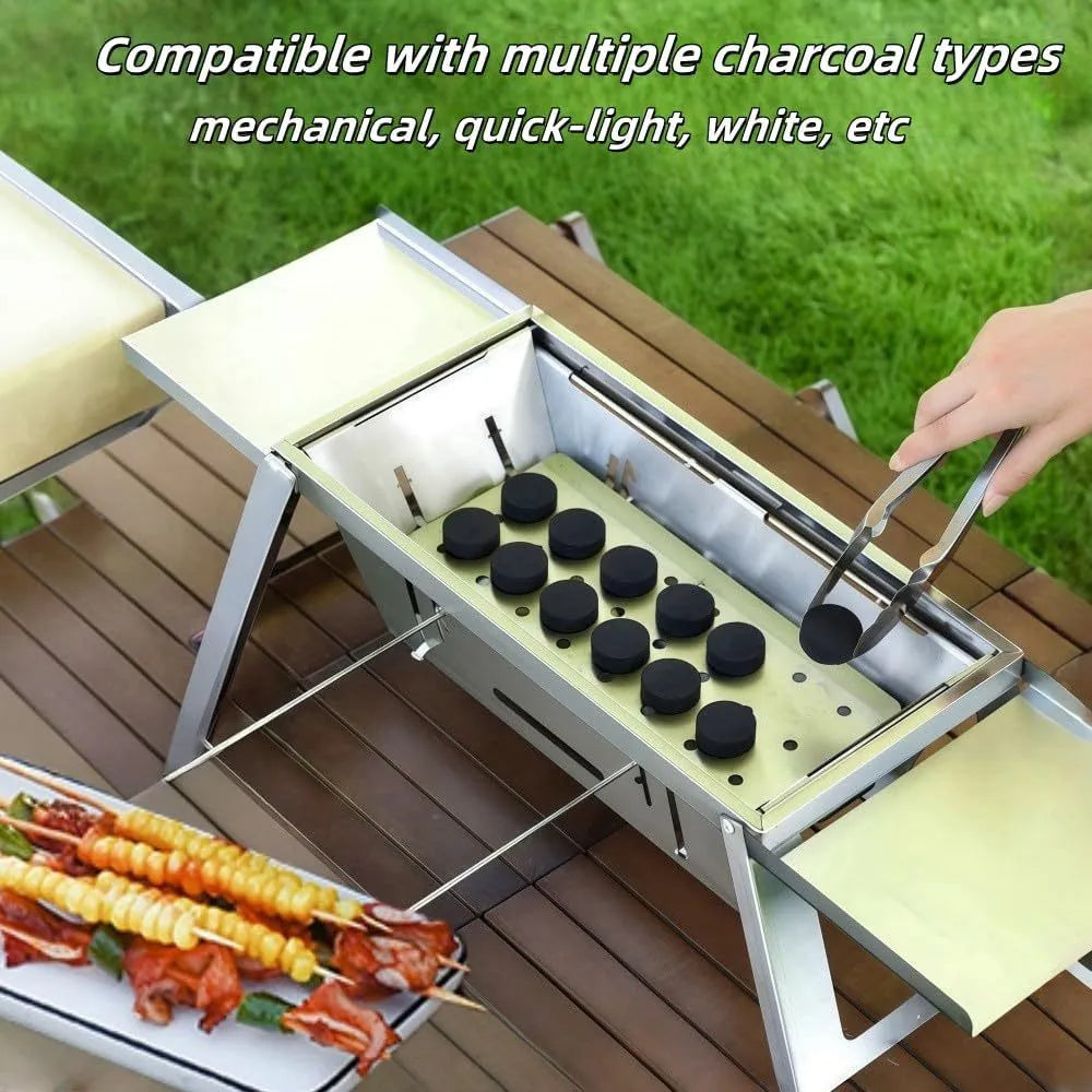 Small foldable portable charcoal grill for outdoor cooking and camping