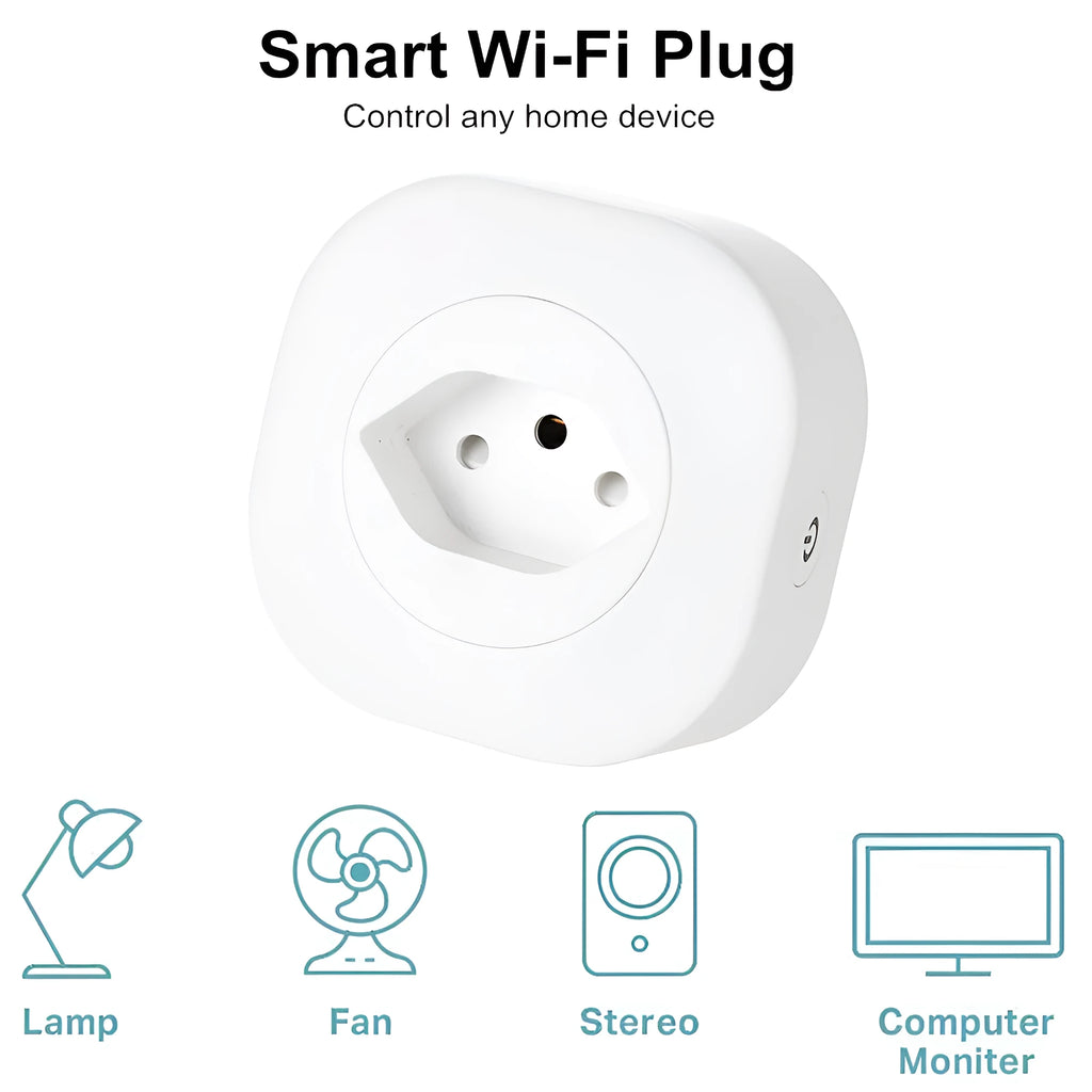 White smart socket plug with WiFi connectivity for voice control, showing EU-style prongs