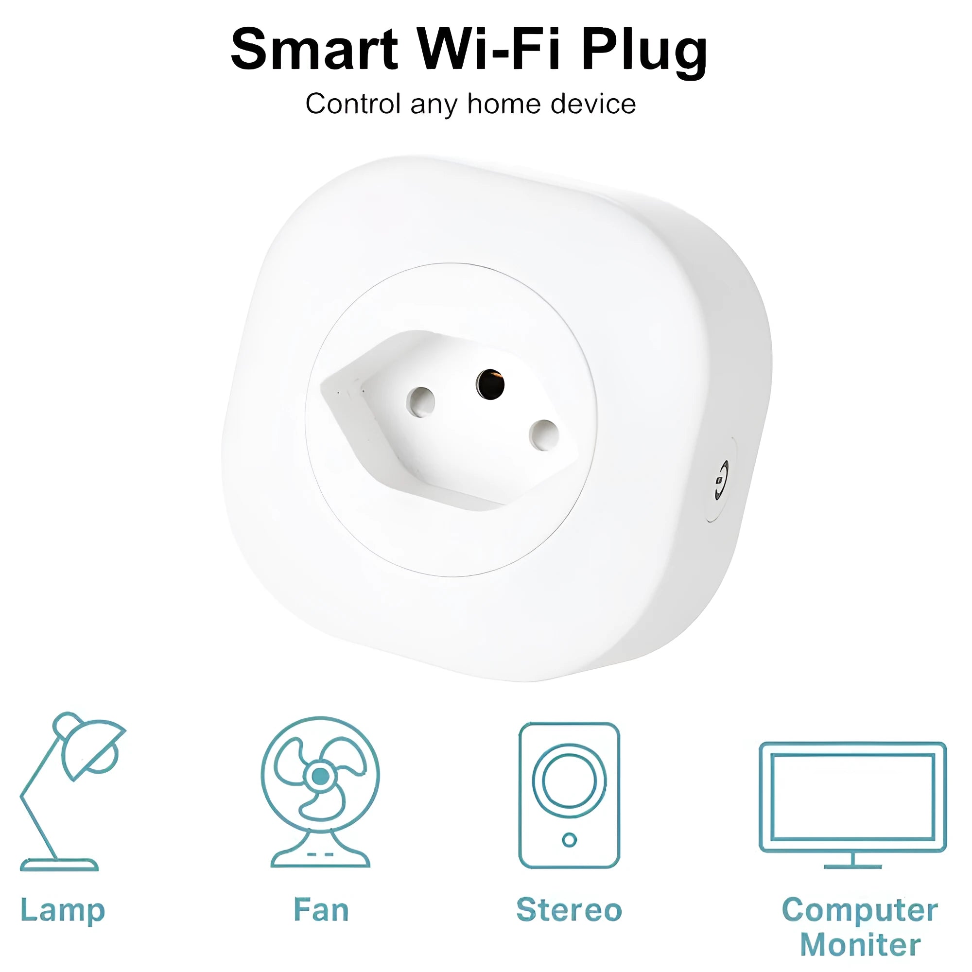 White smart socket plug with WiFi connectivity for voice control, showing EU-style prongs