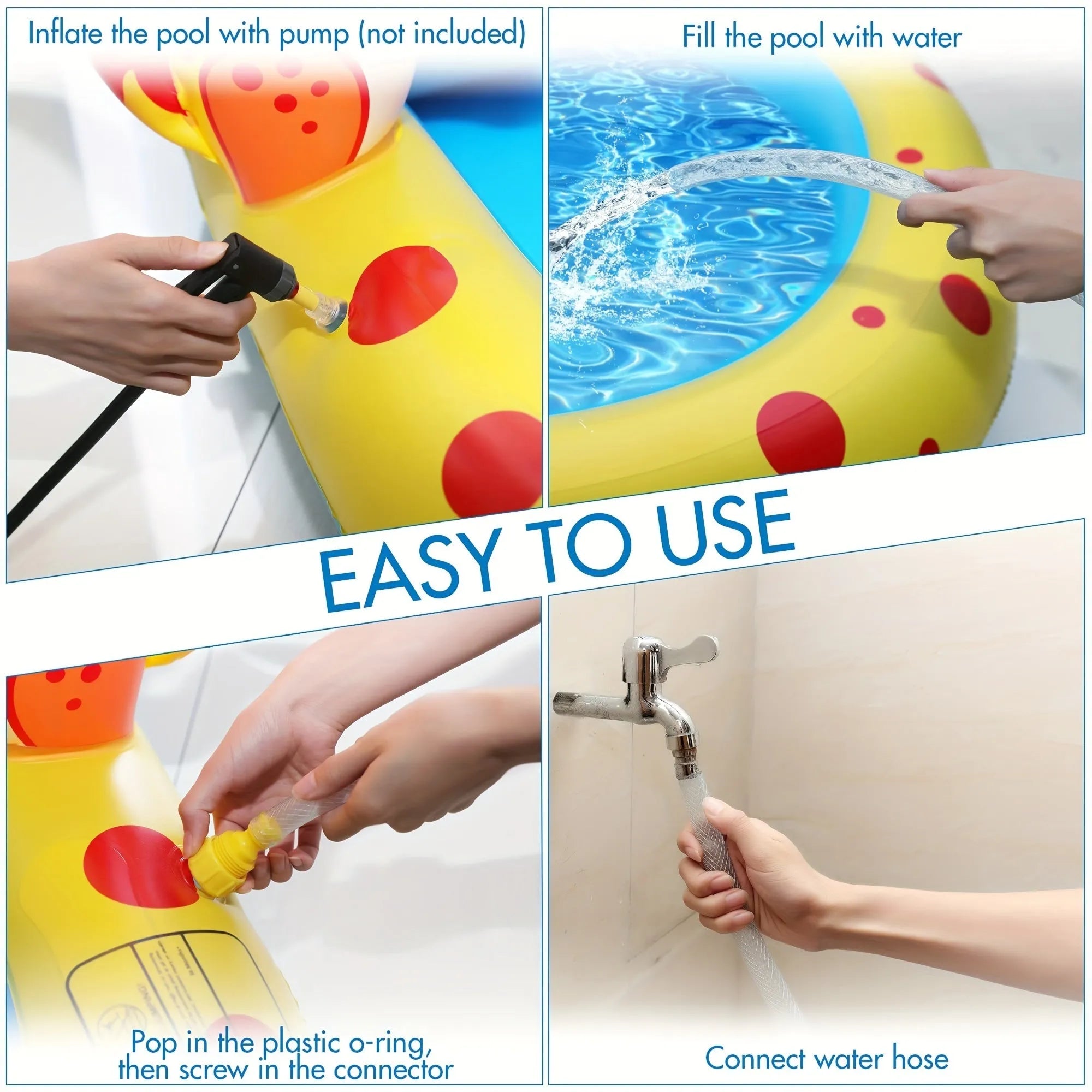 Blue inflatable dinosaur water spray pool with spray toys measuring 170cm long for outdoor play