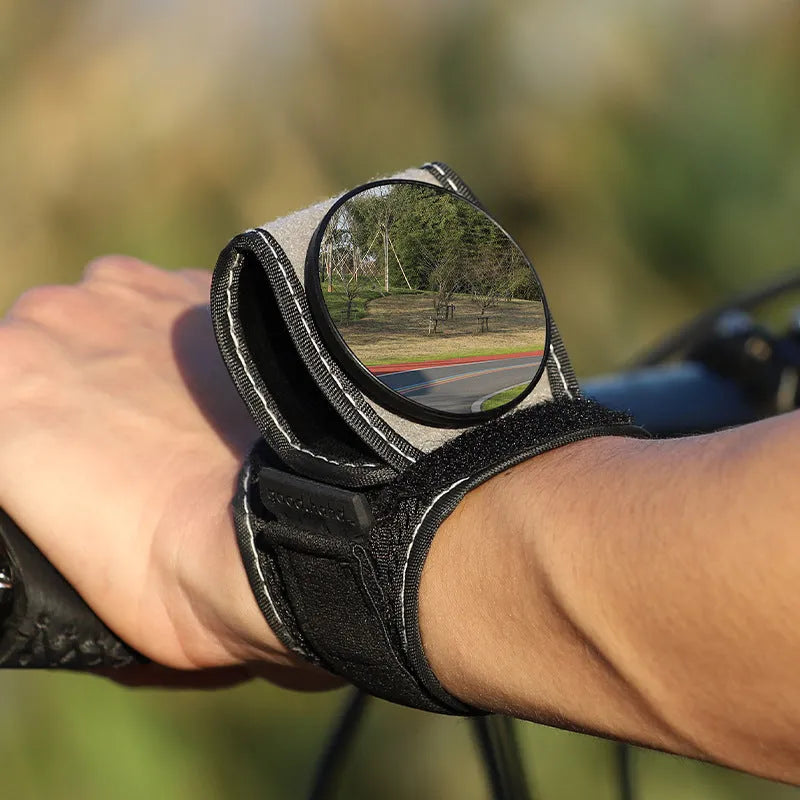 Black nylon bicycle wrist rear-view mirror mounted on handlebar for cycling safety
