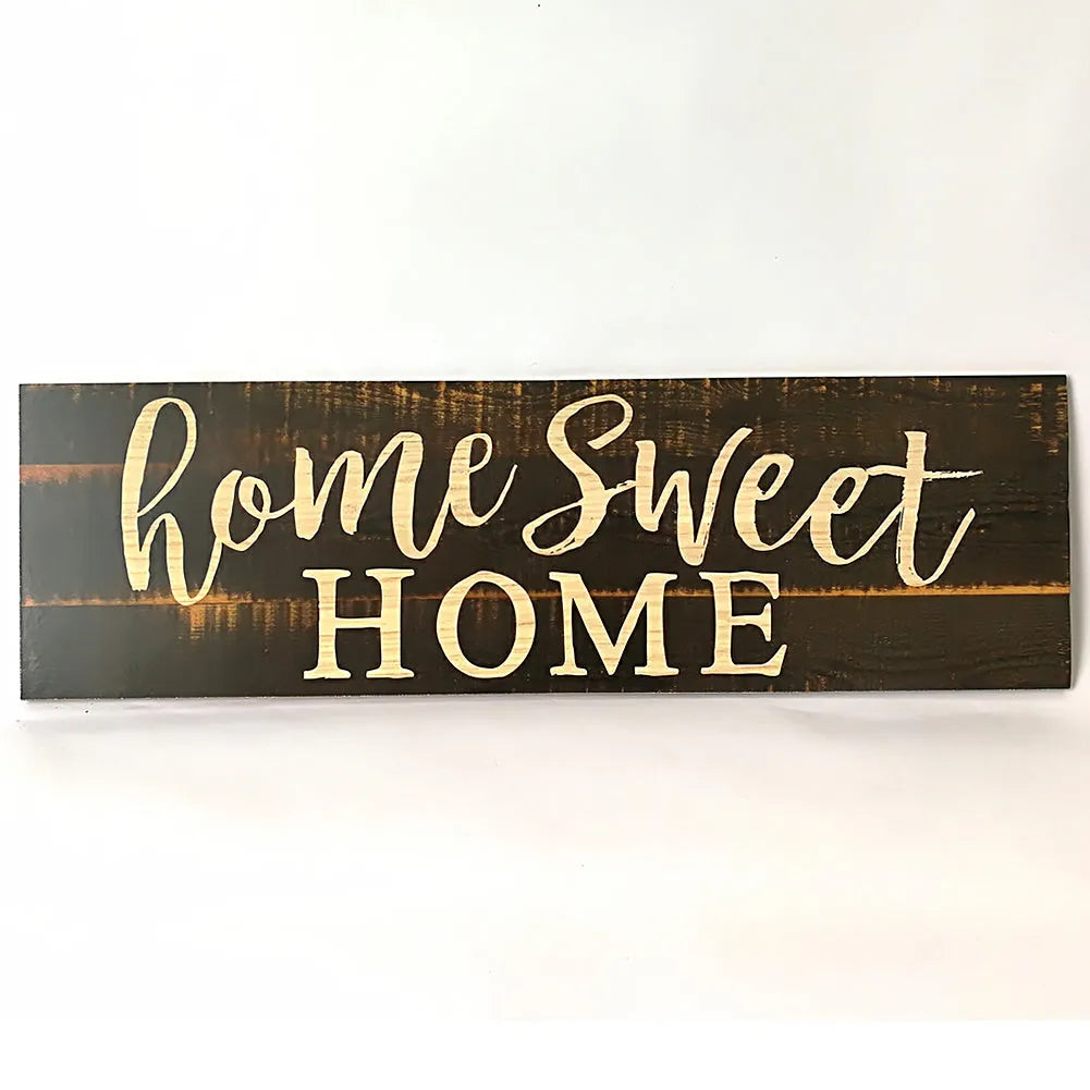 Wooden Home Sweet Home carved wall hanging ornament in black or white, 40cm wide