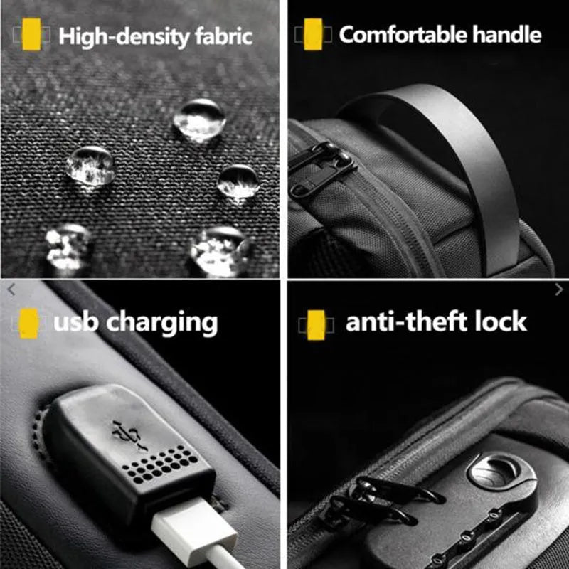 Men's waterproof Oxford cloth anti-theft messenger bag with USB charging port and multiple internal compartments