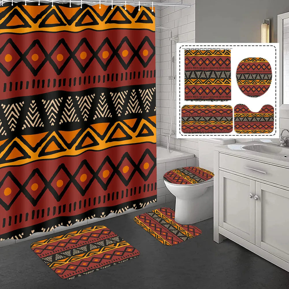 Bomi printed polyester shower curtain and anti-slip floor mat set in modern simplicity style, multiple colour options