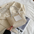 White and black straw woven women's shoulder bag with retro styling and large capacity dimensions