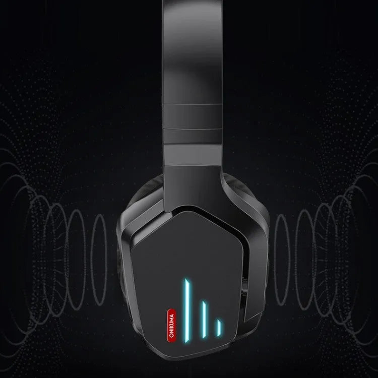 Luminous black wireless stereo headphones with LED lighting, head-mounted design