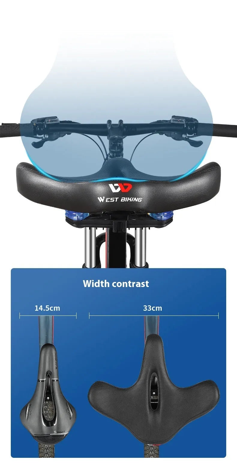Black bicycle saddle cushion with leather exterior and thickened foam padding for shock absorption