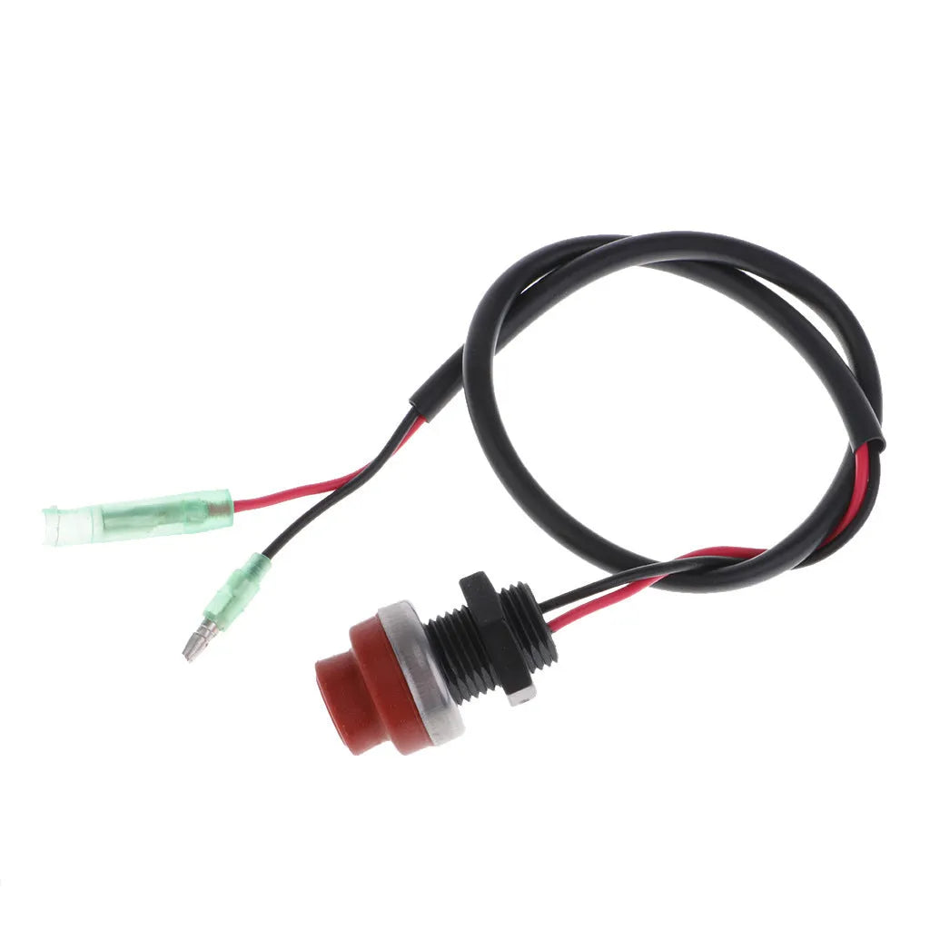 Yamaha outboard motor kill switch with coiled plastic and metal lanyard for engine safety.