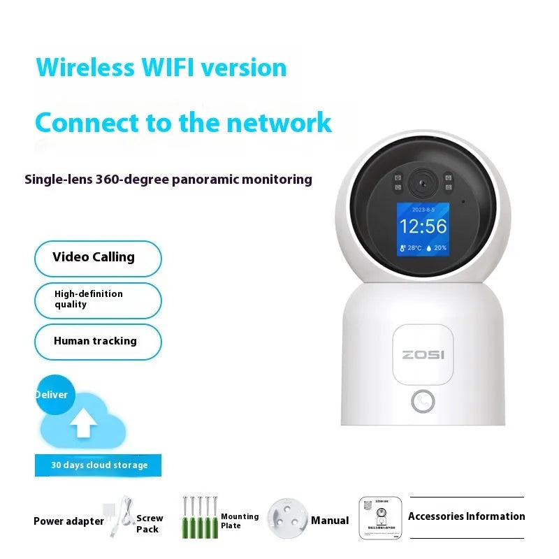 Zhou Shi white plastic wireless indoor security camera with screw-fixed bracket on a wall