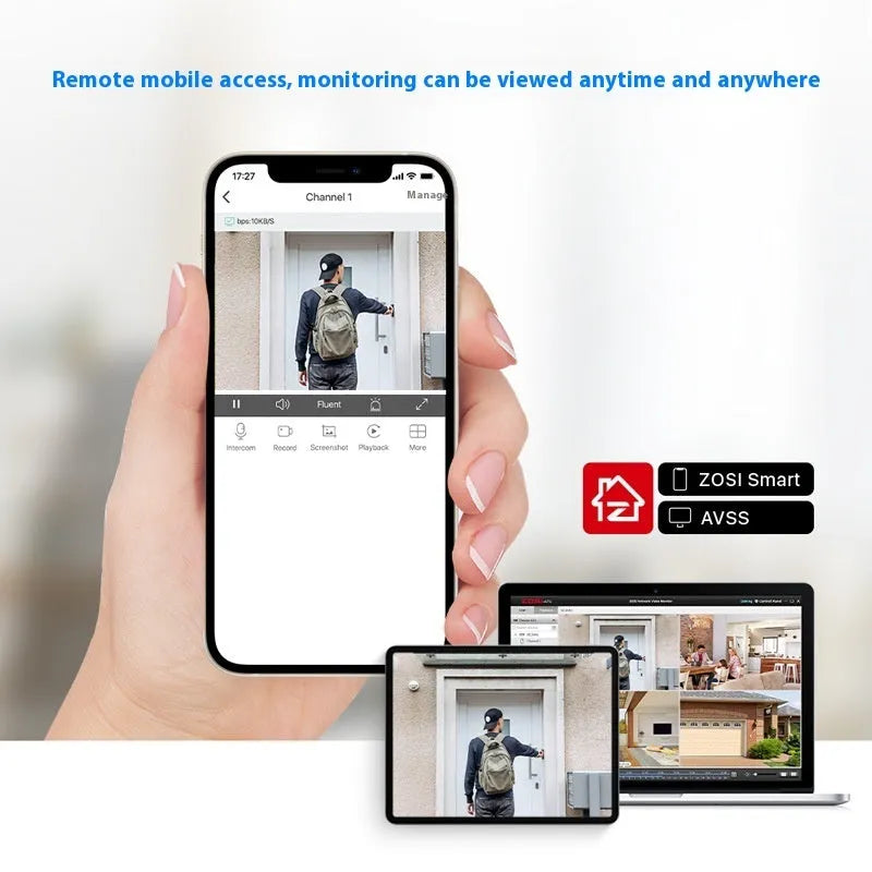 ZOSI 4-channel POE security camera system box with outdoor bullet cameras and network video recorder