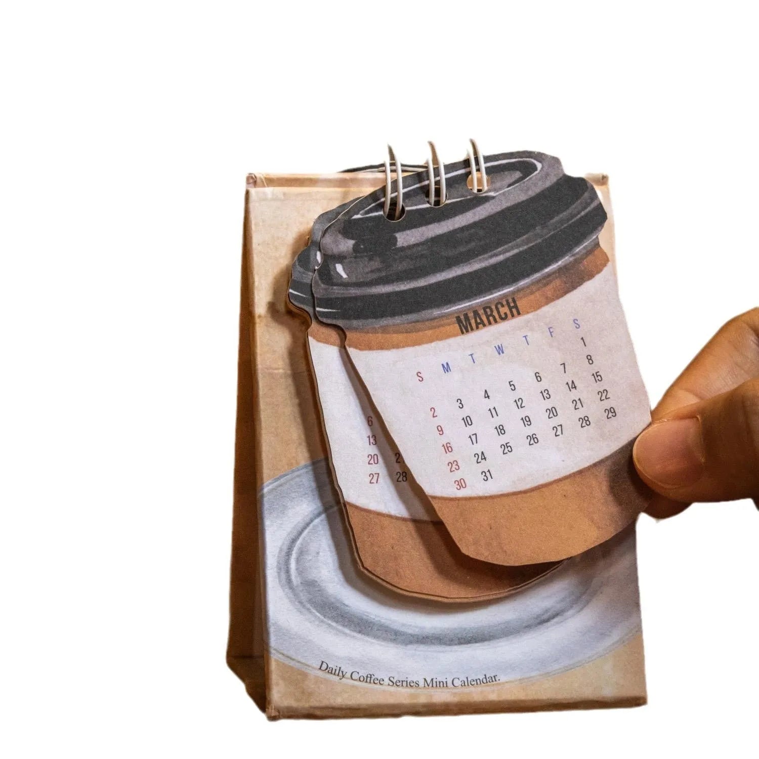 Coffee mini desk calendar 2025 set showing four different themed designs