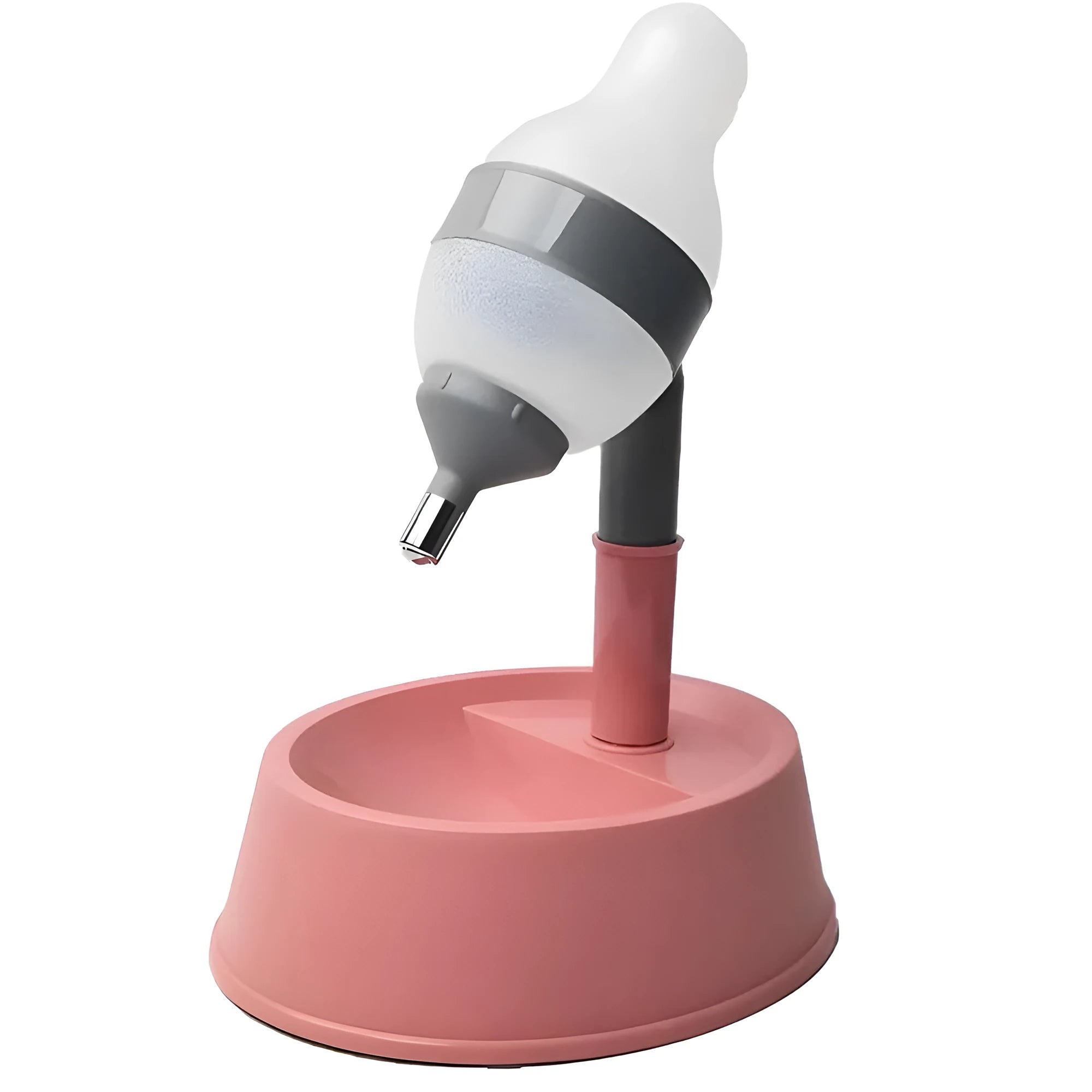 Green adjustable height pet water dispenser with detachable pole and bowl for dogs and cats.