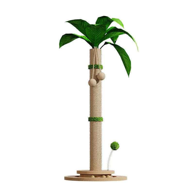 Vertical cat climbing frame with hemp rope scratching posts and a canna coloured column