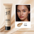 Waterproof BB cream bottle showing four colour shade options for universal skin types