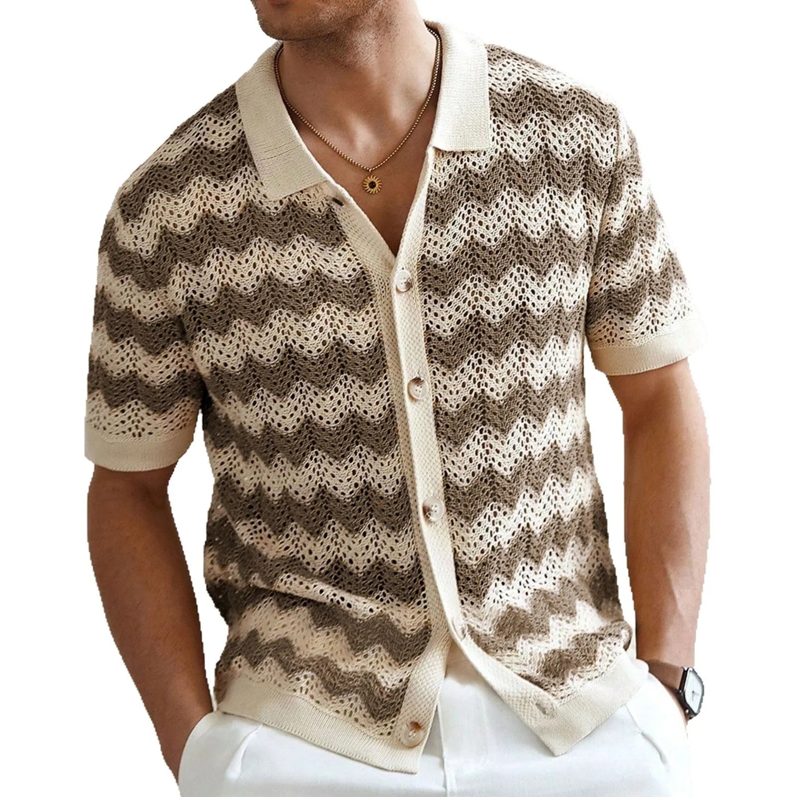 American-style hollow jacquard corrugated short-sleeve summer sweater in viscose Tencel