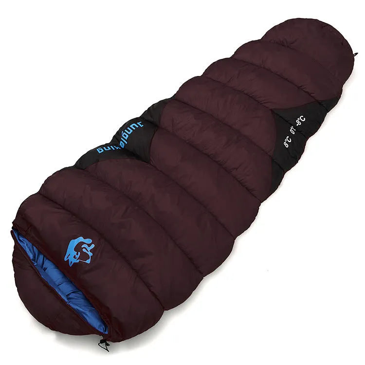 Cotton sleeping bag in Army Green colour with its compression sack, sized for outdoor camping.