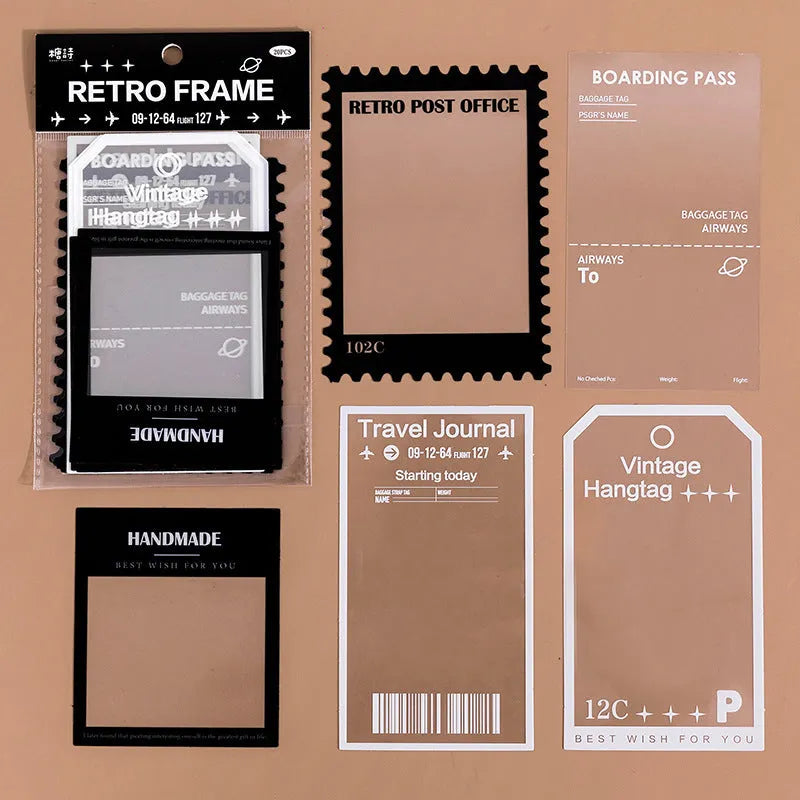 15 sheets of retro frame stickers with transparent PET backing for journal decoration