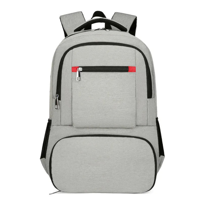 Oxford cloth insulated backpack with curved shoulder straps showing dry wet separation compartments and pull rod belt accessory