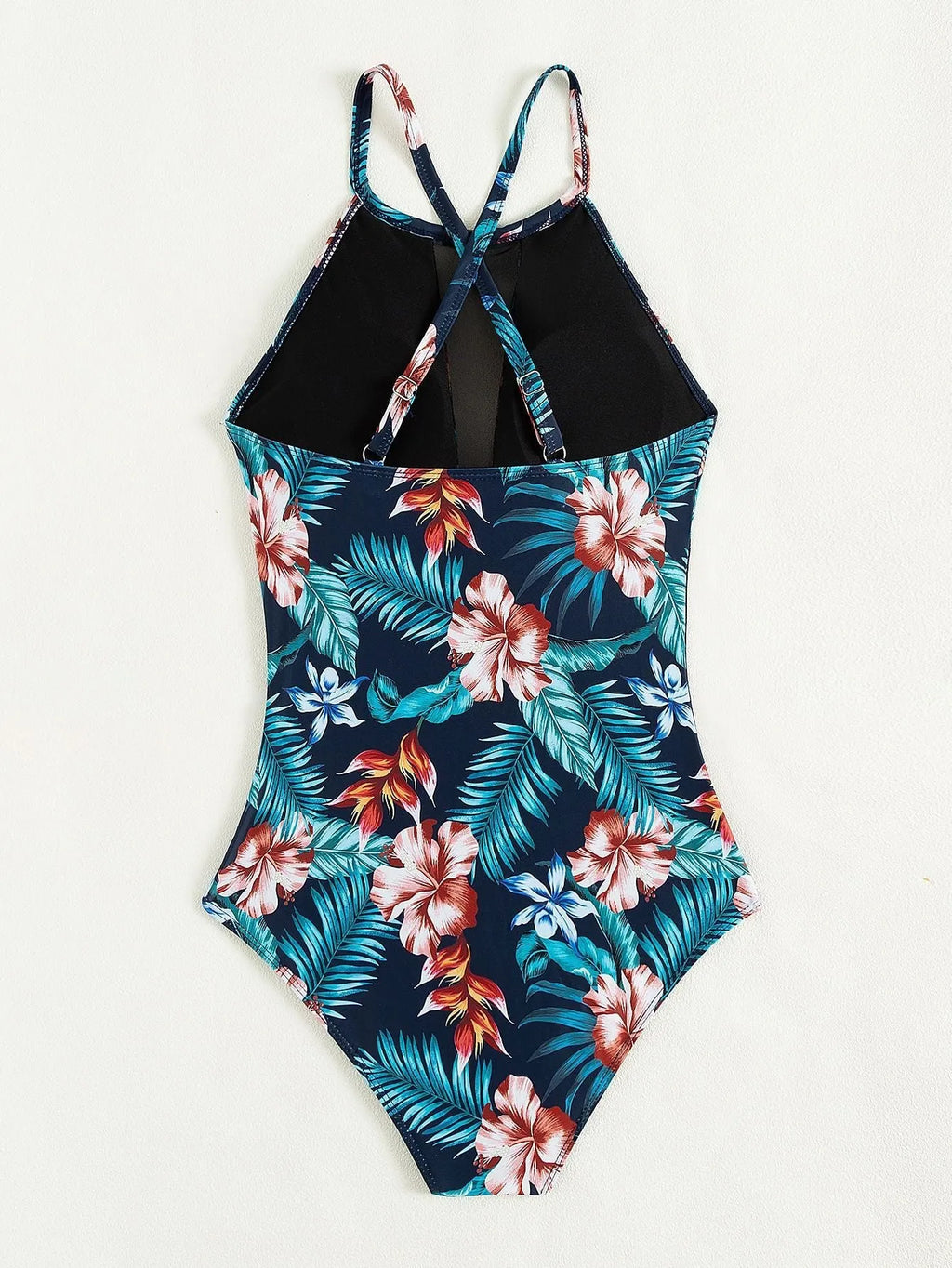 Women's deep V-neck one-piece swimsuit with a printing design