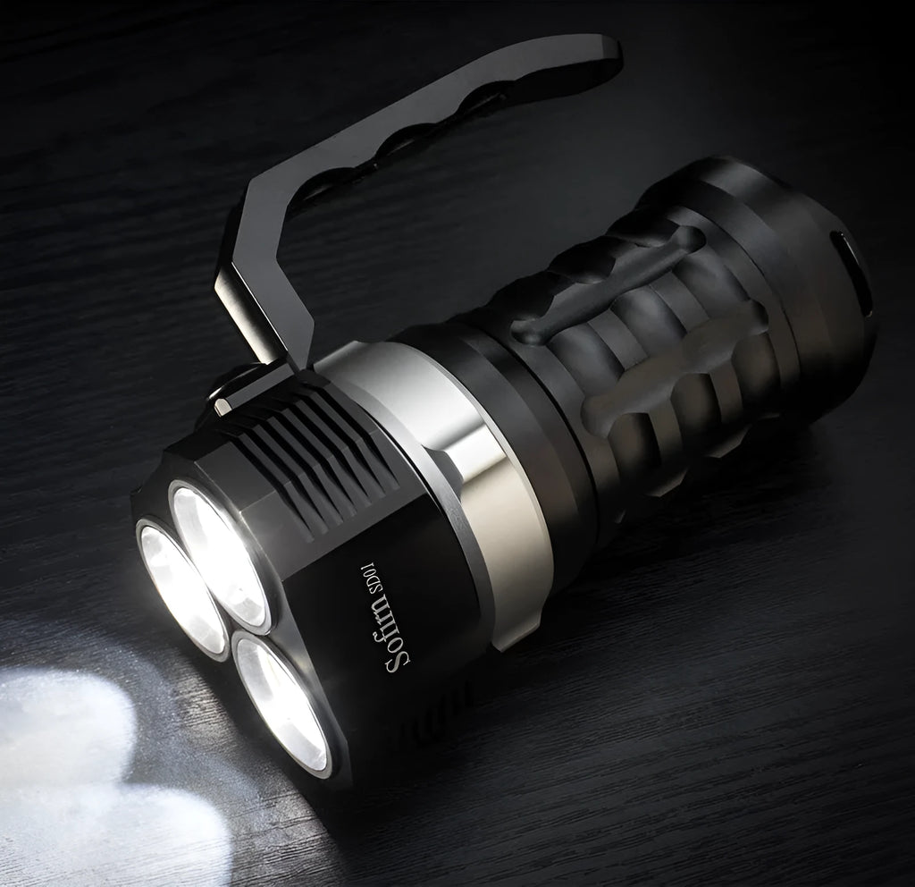Aluminium alloy diving flashlight with tube design showing 18cm length