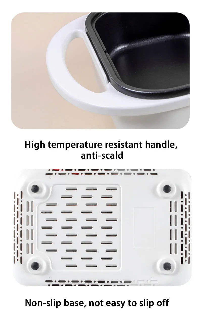 White and green dual-function electric hot pot and frying oven appliance with mechanical controls