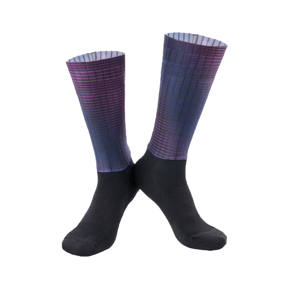 A pair of athletic socks for cycling and running in a chemical fibre blend, shown in one of six available colours.