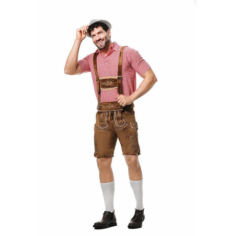 British style beer festival clothing set with green shirt and brown overalls for men
