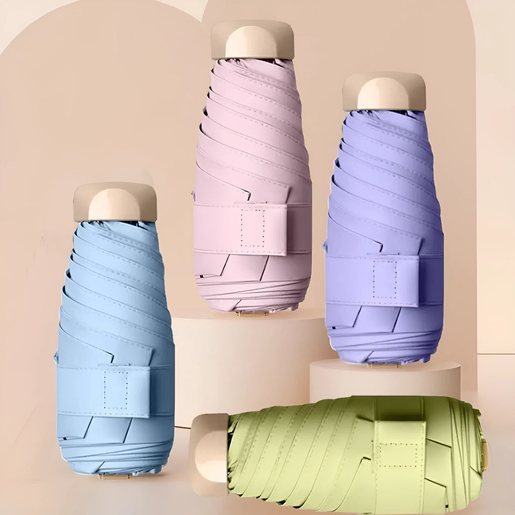 Compact five-fold umbrella with alloy frame in multiple colour options including black, blue and pink