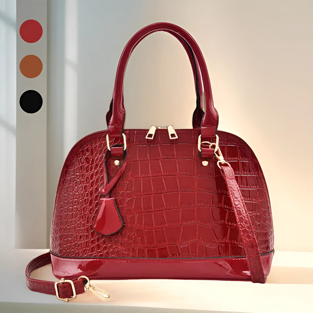 Large capacity shiny black PU leather crossbody bag with shell shape design