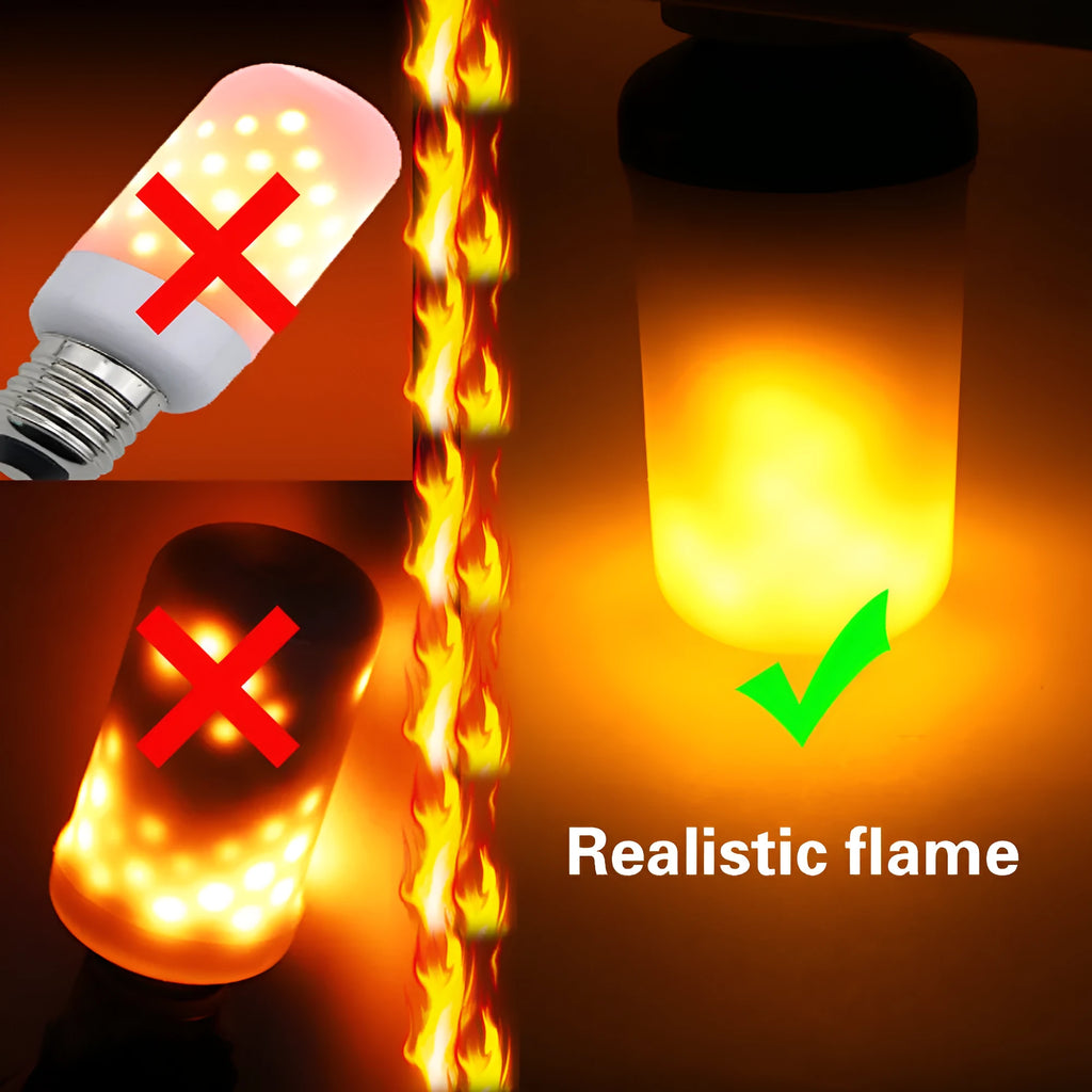 Decorative flame effect LED lamp with flickering fire emulation lighting