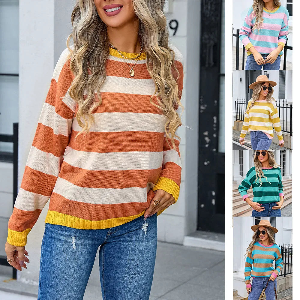 Women's patterned acrylic sweater in loose fit with round neck and long sleeves