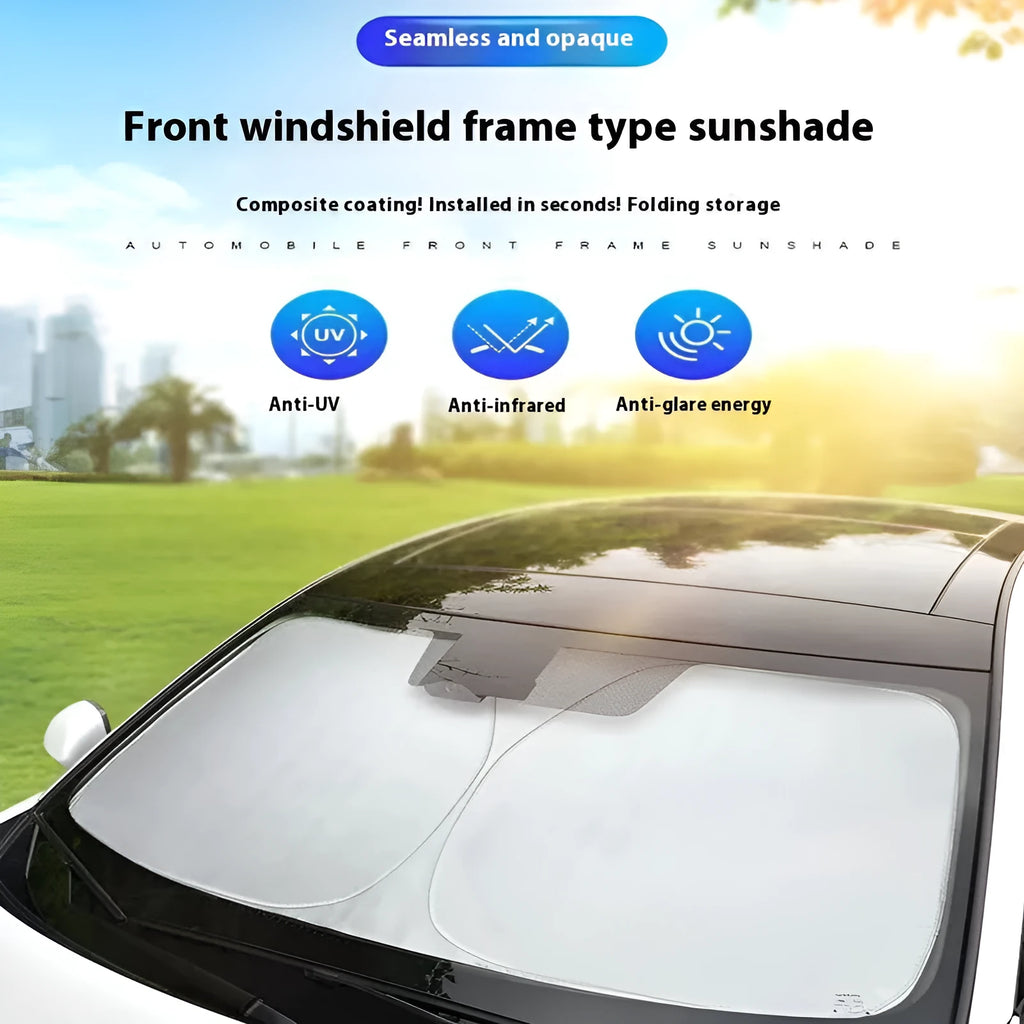 Titanium silver aluminium foil car sunshade folded to show size and reflective surface