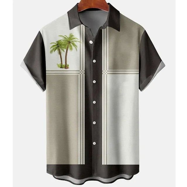 Men's slim fit short sleeve shirt with 3D floral digital printing in polyester fabric