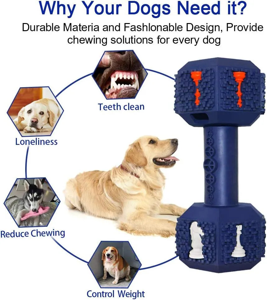 Rubber dumbbell dog chew toy for aggressive chewers with 3D texture and hollow treat compartments
