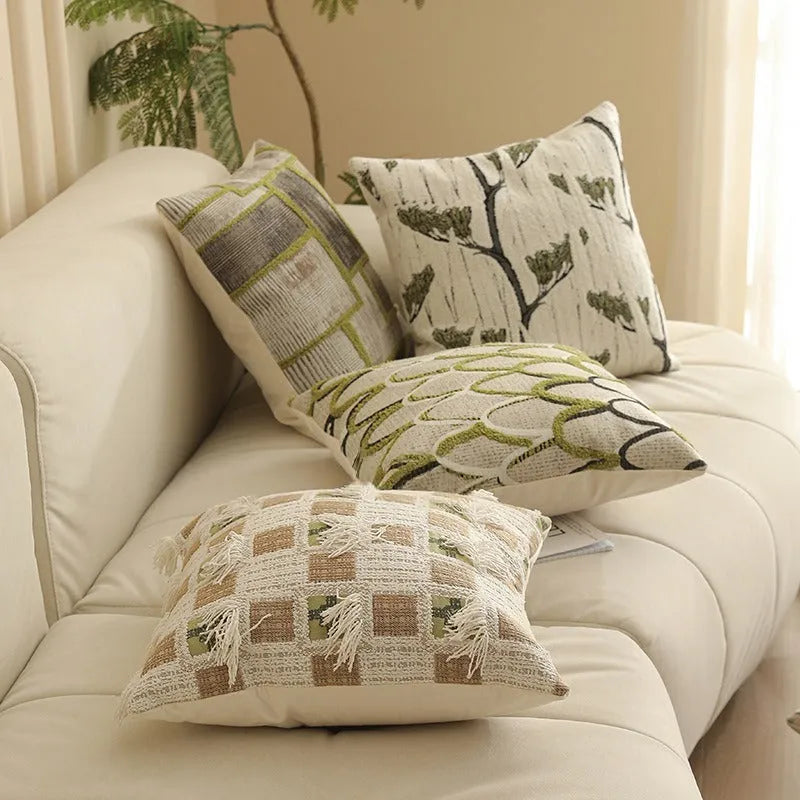 Square jacquard woven pillow cover with detailed floral pattern in a choice of eight colours, 45x45 cm.