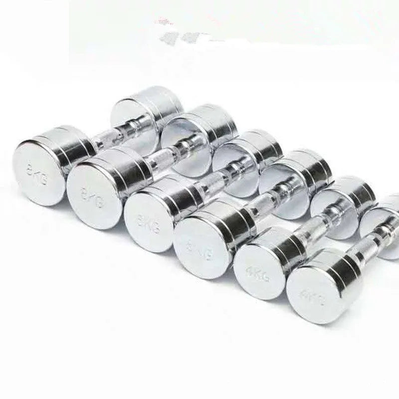 Silver pure steel dumbbell with electroplated finish and ergonomic handle, 1kg weight