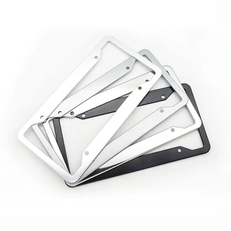 Aluminum alloy license plate frame in black, grey, silver and stainless steel finishes