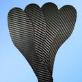 Black 3K carbon fibre running shoe insoles shown in three thickness options: 0.8mm, 1.0mm, and 1.2mm.